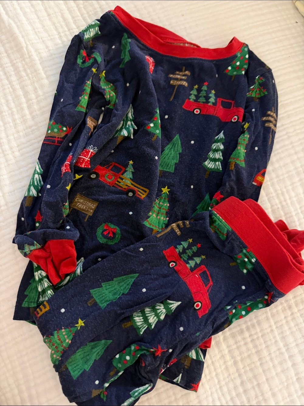 Little Sleepies Navy Blue Holiday Truck Pajama Set with Red Accents
